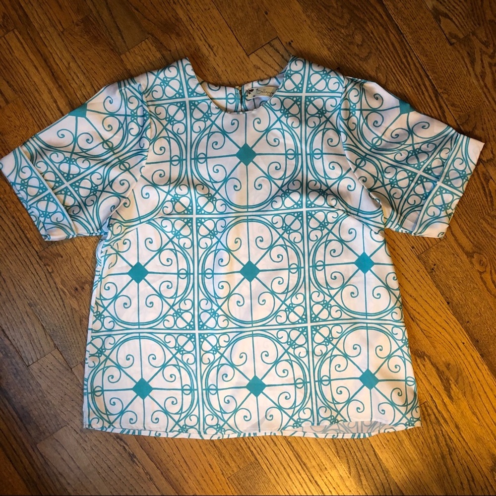 Teal and white blouse